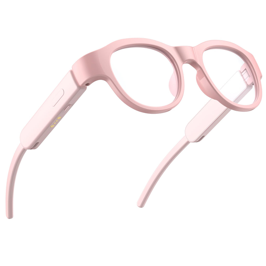 HYYOYEE Kids Smart Glasses with LED Lights, Bluetooth 5.4 Open-Ear Audio, Touch Control, Magnetic Charging, Ages 6-12 (Pink)