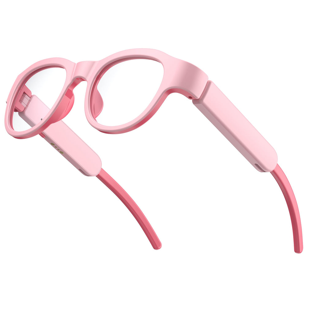 Kids Blue Light Glasses with Bluetooth glasses, Open-Frame Directional Stereo Sound, IPX4 Waterproof Smart glasses for Girls,RGB 7-color light , Kids Smart Glasses Birthday Gifts for Aged 6-12 (Pink）