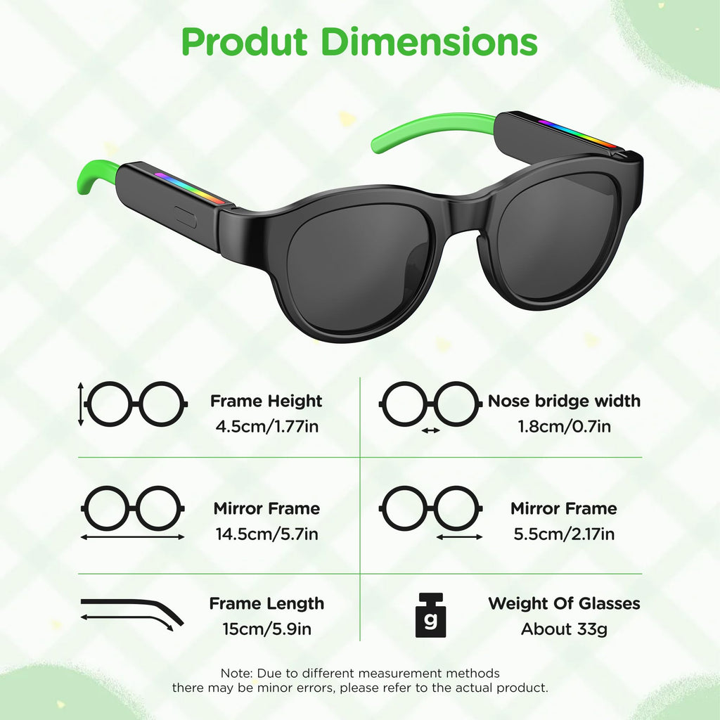 Kids Smart Bluetooth Audio Sunglasses with LED Lights, Open-Ear Stereo Sound, Touch Controls, Magnetic Charging, for Children 3-12 Years, Kids Gifts (Blue)