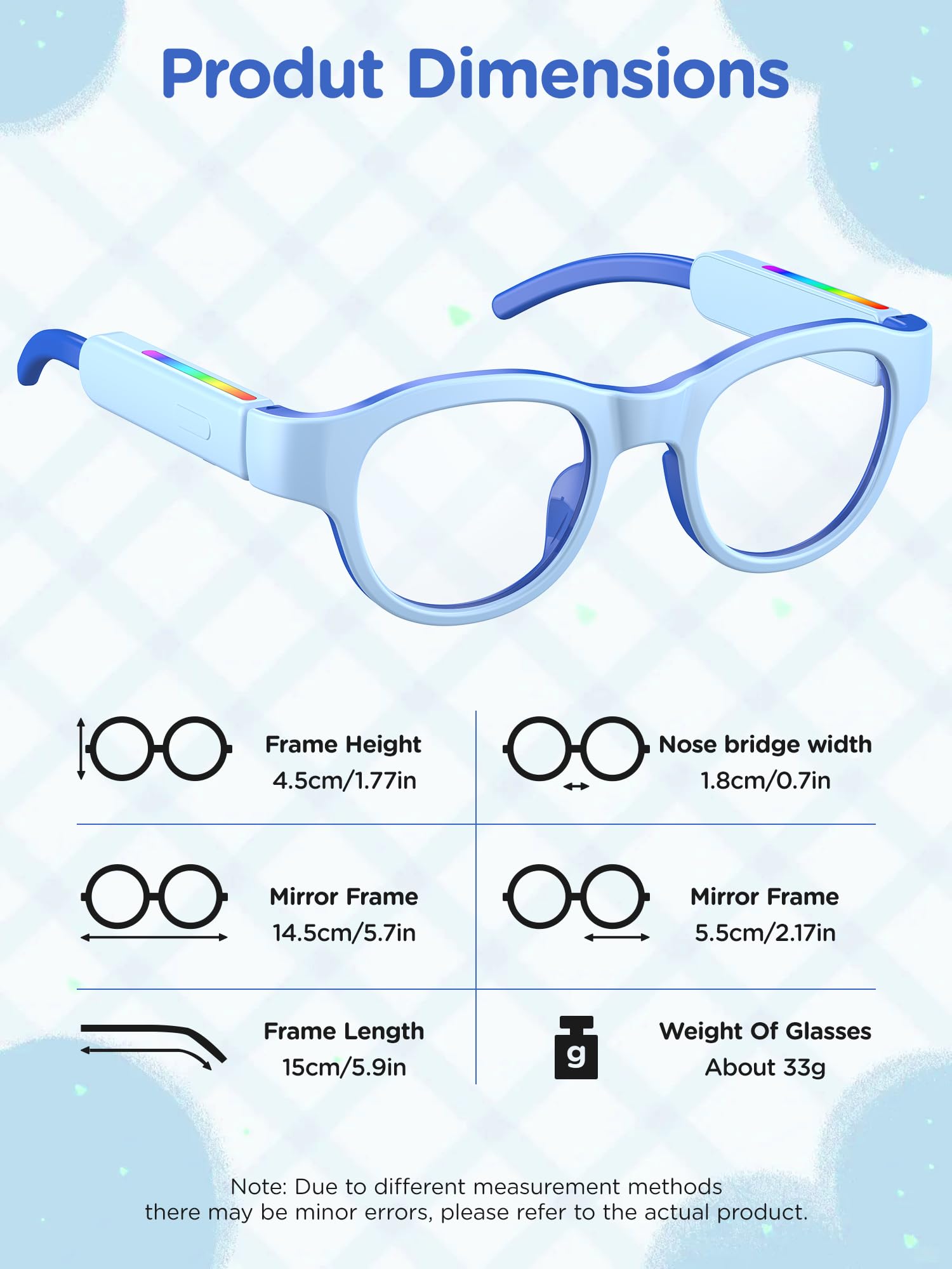 Kids Smart Glasses with LED Lights, Bluetooth 5.4 Open-Ear Audio, Touch Control, Magnetic Charging, Ages 6-12 (Pink)