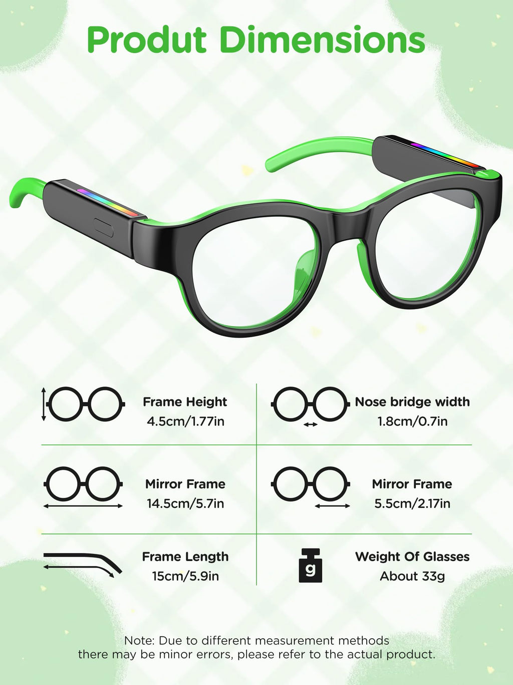 Kids Blue Light Glasses with Bluetooth Audio,Smart glasses,RGB 7-color light, Kids Smart Glasses Gifts (Black)