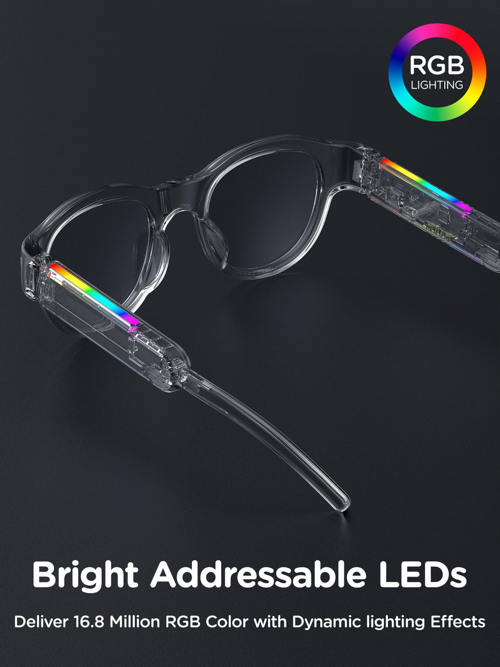 Kids Smart Glasses with LED Lights, Bluetooth 5.4 Open-Ear Audio, Touch Control, Magnetic Charging, Ages 6-12 (Pink)