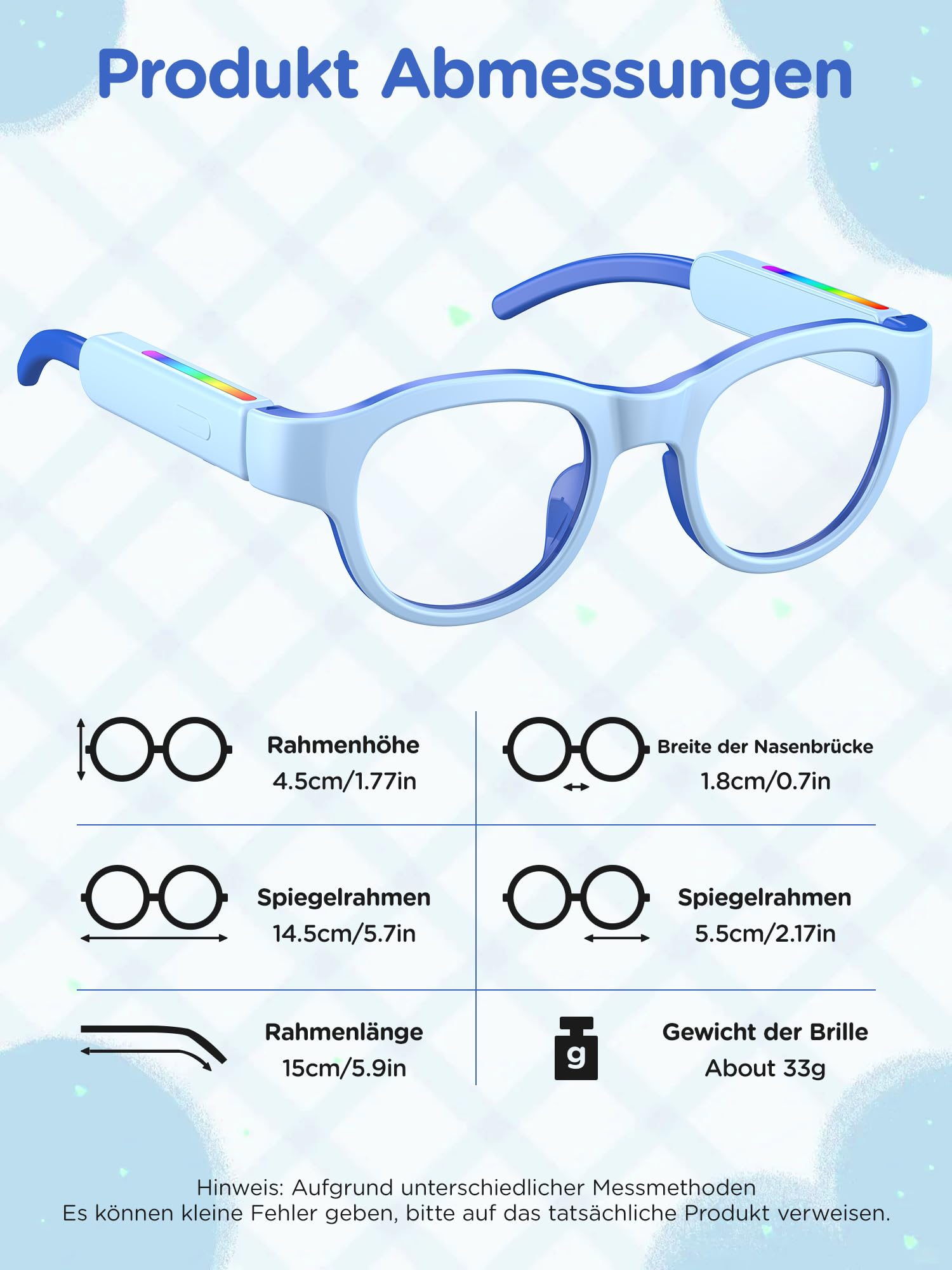 Kids Blue Light Glasses with Bluetooth glasses, Open-Frame Directional Stereo Sound, IPX4 Waterproof Smart glasses for Girls,RGB 7-color light , Kids Smart Glasses Birthday Gifts for Aged 6-12 (Pink）