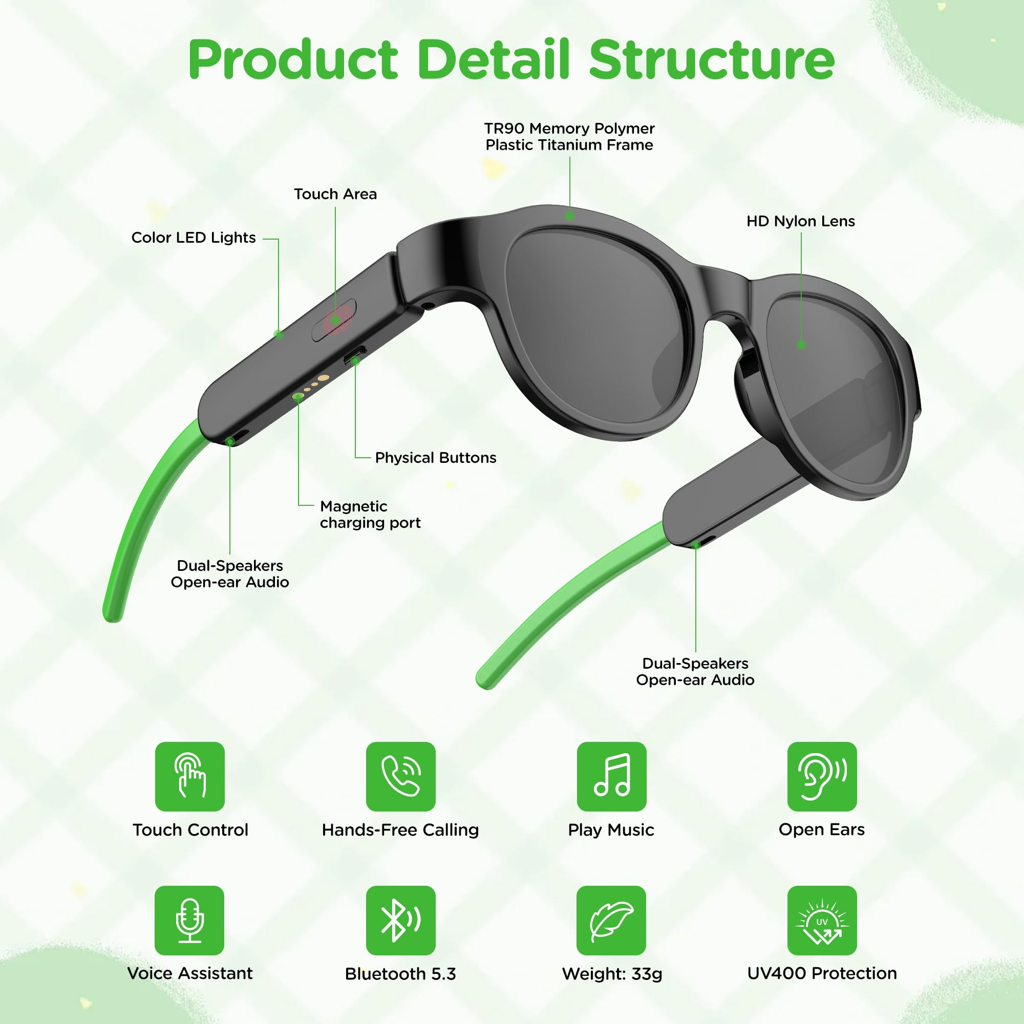 Smart Glasses for Kids,Polarized Sunglasses with Bluetooth Speaker,Athletic/Outdoor UV Protection and Voice Control,Kids Ages 6-12 (Grey Lens)