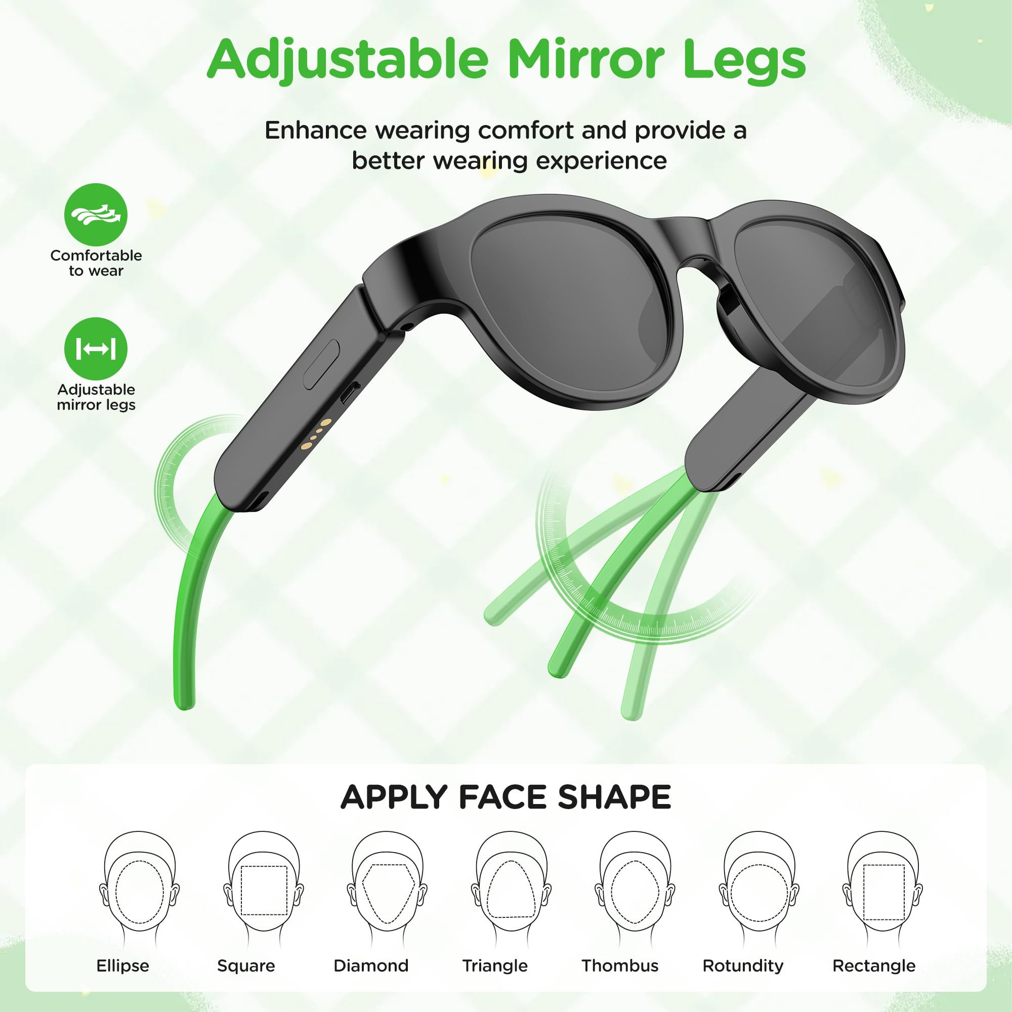 Kids Smart Sunglasses, Open-Ear Stereo Sound, Light up Glasses, Magnetic Charging, for Kids 6-12 Years, Gifts for Boys and Girls (Black)